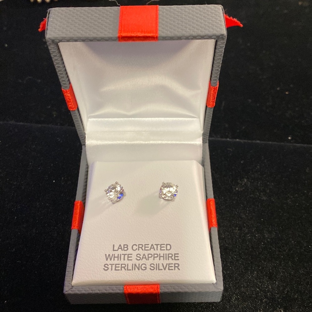 NIB Lab Create Sterling Silver White Sapphire Studs